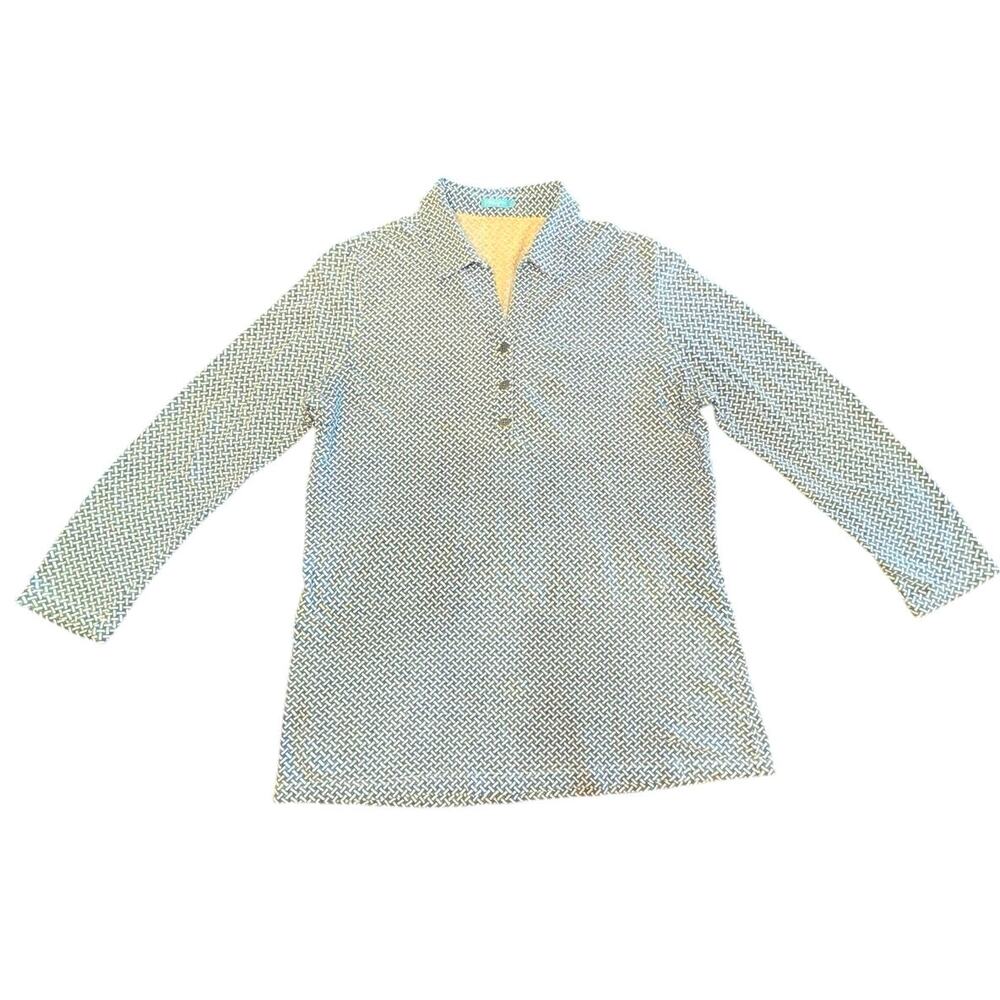 J.McLaughlin Women's Court 3/4 Sleeve Polo Shirt Micro Bamboo Blue